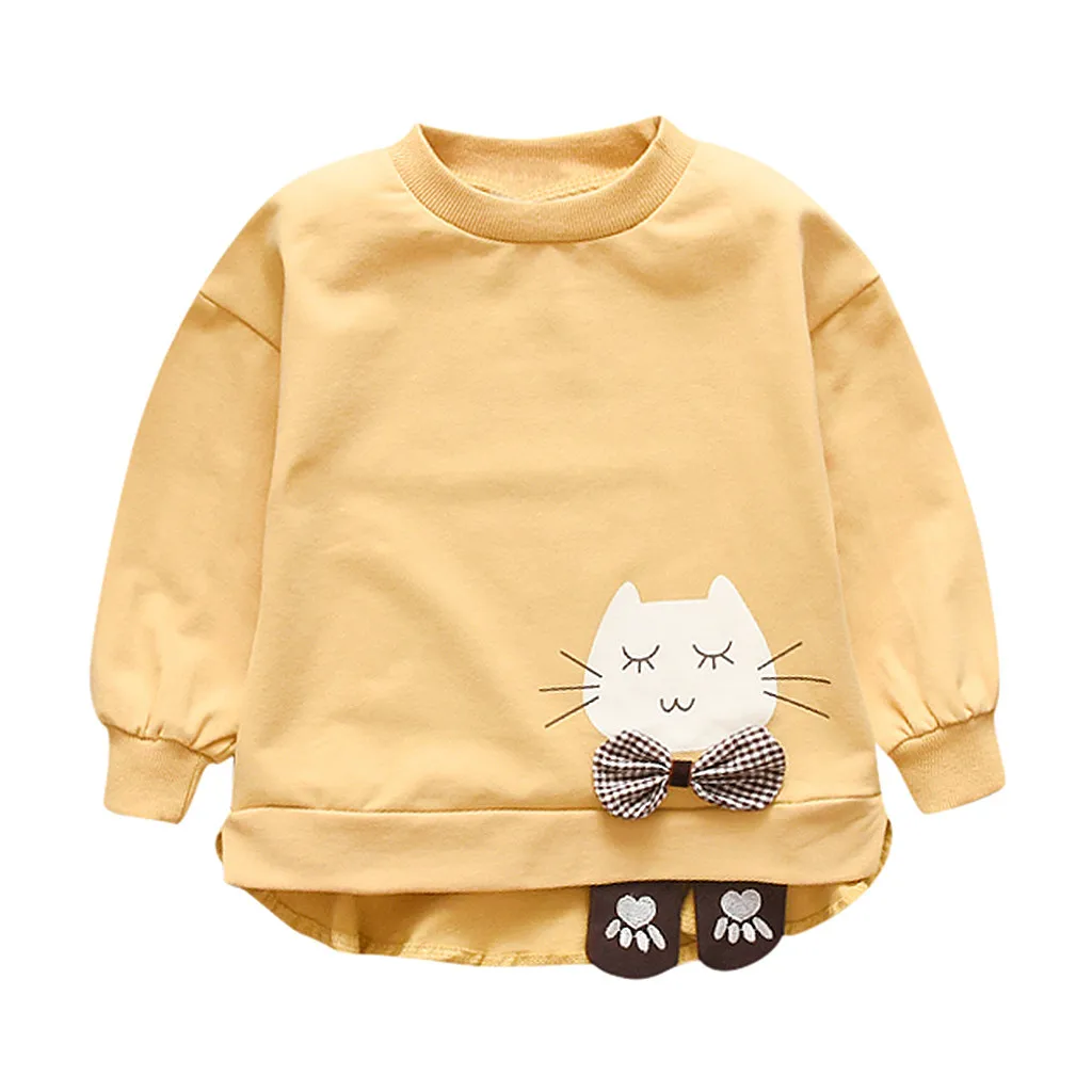 ARLONEET/свитер с длинными рукавами для маленьких мальчиков и девочек; милые топы с рисунком кота; детский топ; Повседневная Блузка; одежда; CA16