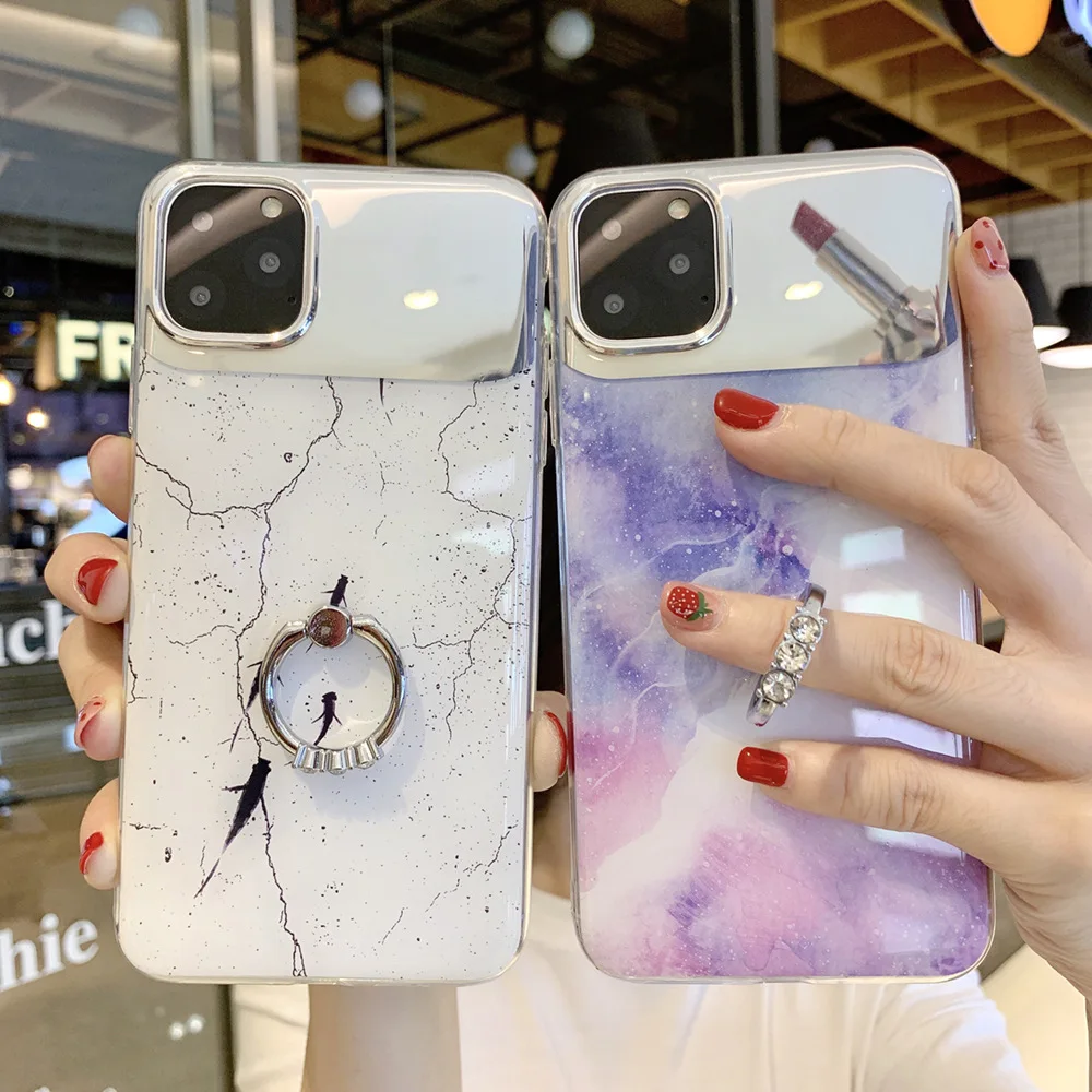 Colorful Marble Mirror Soft IMD Phone Case For Xiaomi Redmi 5A 5Plus 6A 7A 8A Note8T Note8Pro Note4X Finger Ring Kickstand Cover |