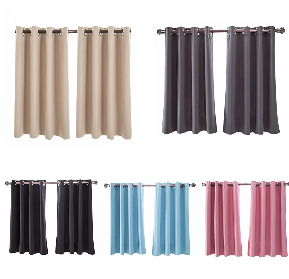 

2PC Solid Color Blackout Curtain Durable Insulated Foam Heavy Thick Grommet Window Curtain Panels Decoration Light Shading #45