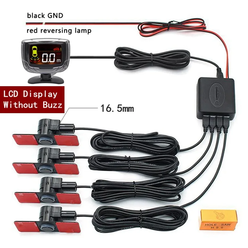 Car Parktronic LED/LCD/Buzz Parking Sensors with 4 Sensors Reverse Backup Display Parking-Radar Monitor Detector System 16.5mm - Название цвета: LCD 16.5mm