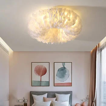 

Nordic creative children's feather ceiling lamp modern simple bedroom room warm romantic children's room LED ceiling lamp
