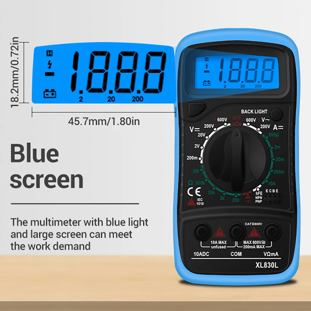 

Digital Multimeter AC DC Voltmeter Ammeter Ohmmeter Volt Tester Meter XL830L with Case