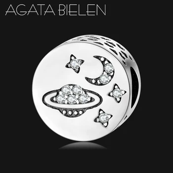 

High quality 925 Sterling Silver Round shape Earth-Moon Universe Charms Beads for Jewelry Fit Original europeu Charms Bracelet