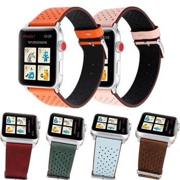 

Genuine leather Accessories strap for Apple Watch band 44/40mm Breathable Bracelet belt for iWatch 4/3/2/1 Replacement wristband