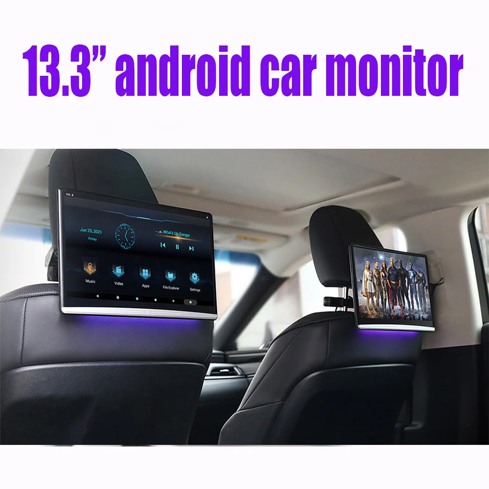 Car TV Headrest Monitor Touch Screen 13.3 Inch Android 4K 1080P  WIFI/Bluetooth/USB/HDMI/Airplay Tablet Movie Video Player