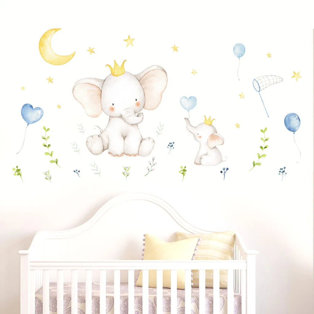 Cartoon Stars Moon Cloud Wall Stickers Elephant Animal Sticker Baby Kids Room Decoration Nordic Style Nursery Vinyl Decals | Дом и сад
