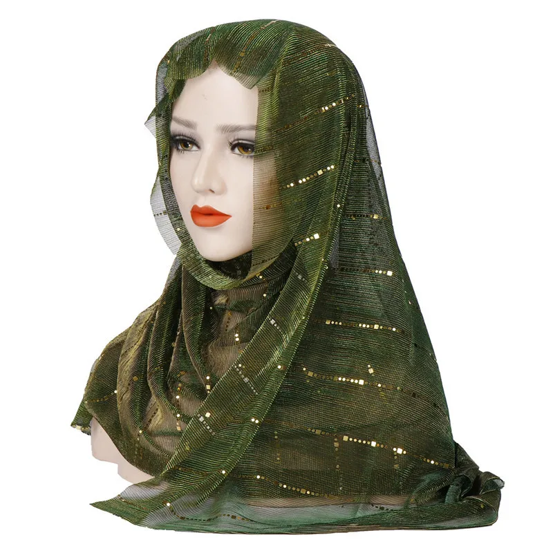 Летний Тонкий мусульманский шарф для женщин хиджаб сплошной блесток головной платок исламский платок femme musulman шали и обертывания kopftuch - Цвет: 8