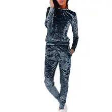 Модный женский Бархатный спортивный комплект, повседневные длинные штаны, повседневная одежда, спортивный костюм, Осенние Топы с длинными рукавами, женская одежда