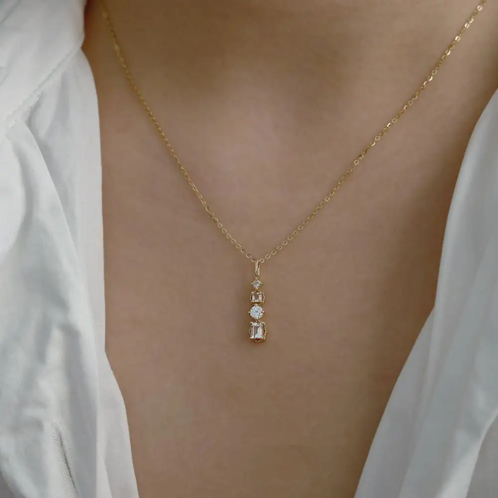 925 Sterling Silver Japanese Square Bar Crystal Pendant 14k Gold Plating Necklace Women Light Luxury Temperament Wedding Jewelry - Image 6