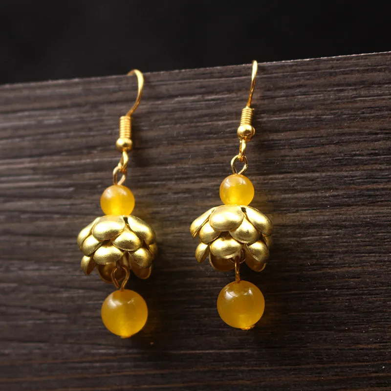 Yanting желтый Stone камень серьги золотистого цвета цветок висячие серьги Подарки для женщин простой дизайн ювелирные изделия ручной работы 0121