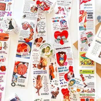 

1 Roll Vintage Washi Tape Retro Angel Pattern Masking Tape 50mm*3m Wide Washi Tape Diary Journal Washi Tape Scrapbooking
