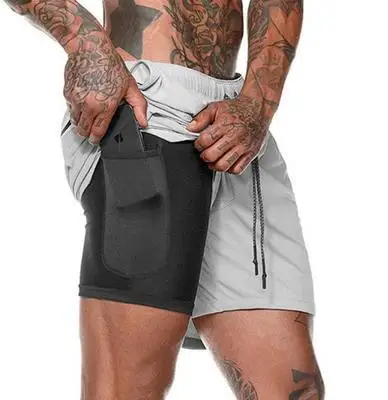 

Zipper Pocket Men Joggers Shorts Mens 2 in 1 Short Pants Gyms Fitness Bodybuilding Running Workout Quick Dry Male Beach Shorts