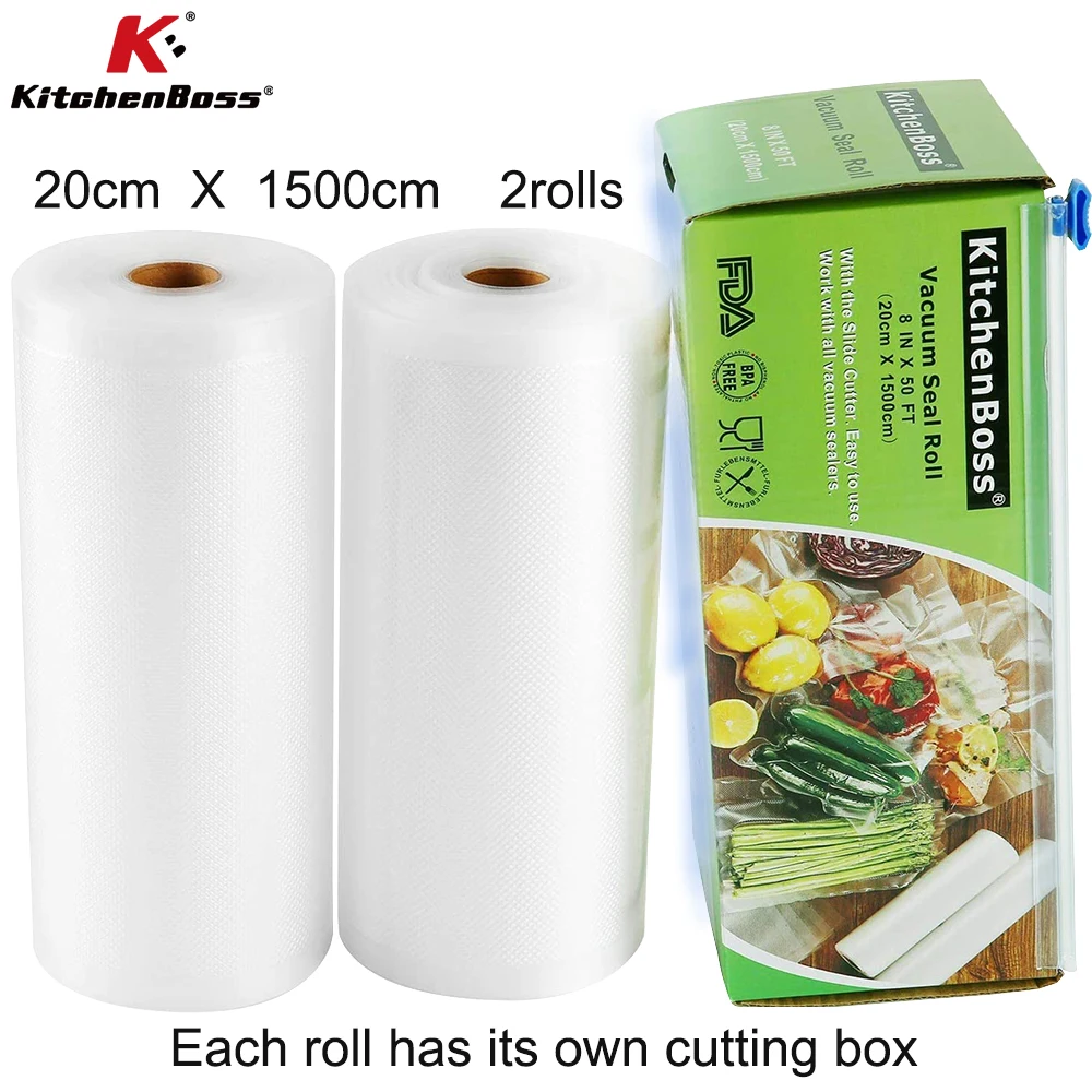 Bolsa de almacenamiento al vacío para sellador al vacío, rollos de embalaje para cocina, 20x1500cm, 2 rollos, Vac, Rollo Sous Vide