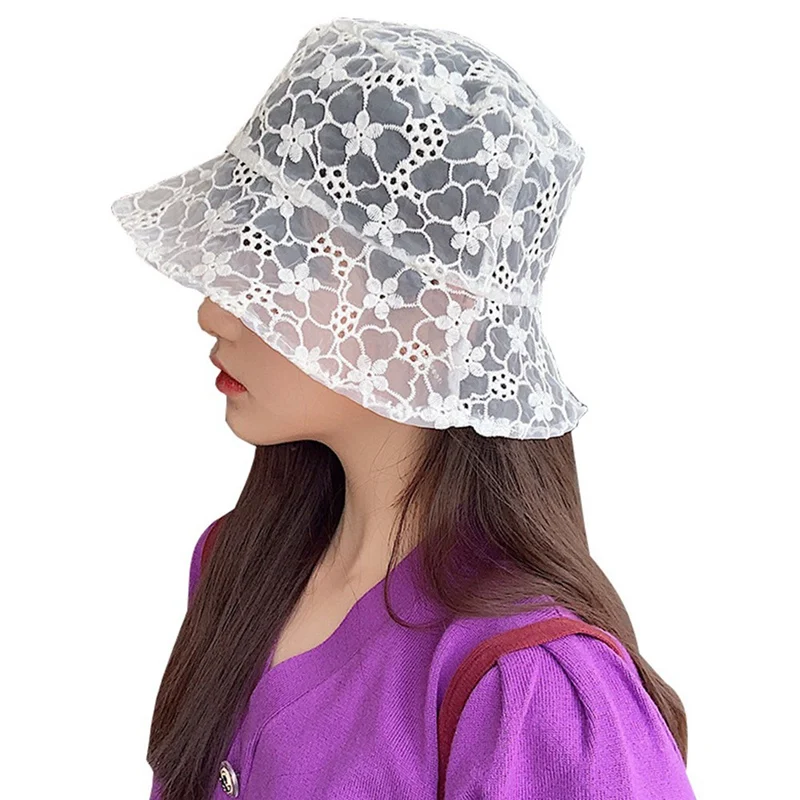 Chic Elegant Ladies Lace Black /White Bucket Hat 2020 New Summer Sun Hats Hollow Flower Breathable Fishermen Hat For Women