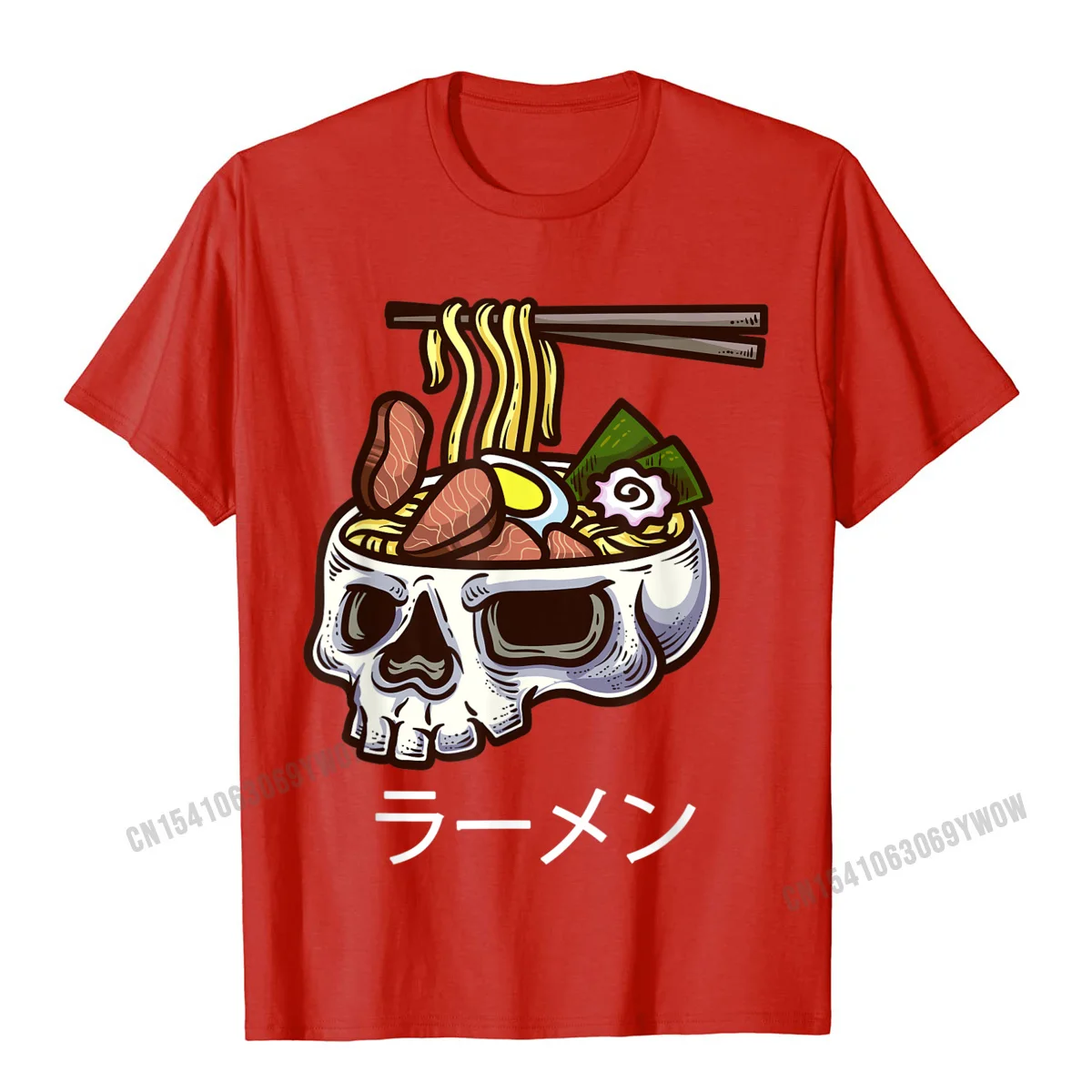 Geek Tshirts Group Short Sleeve Coupons Round Collar Cotton Tops & Tees Street T Shirts for Men Summer Fall Top Quality Ramen Noodles Japanese Noodles Skull Brain Food Bowl T-Shirt__767 red