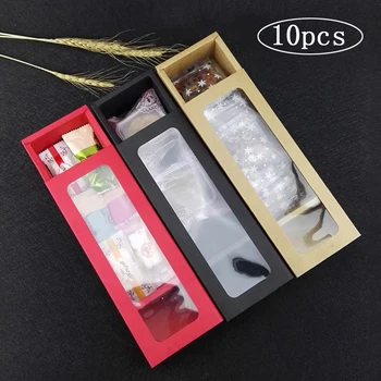 

10pcs Paper Gift Box Package With Clear Pvc Window Swiss Roll Paper Cake Box Long Cake Dessert Boxes Clear Baking Packaging Box