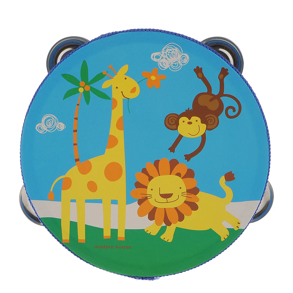 Wooden Mini Tambourine Hand Bell Drum for Baby Toddlers 6inch Tambourine Kids wooden percussion instrument hand tambourine