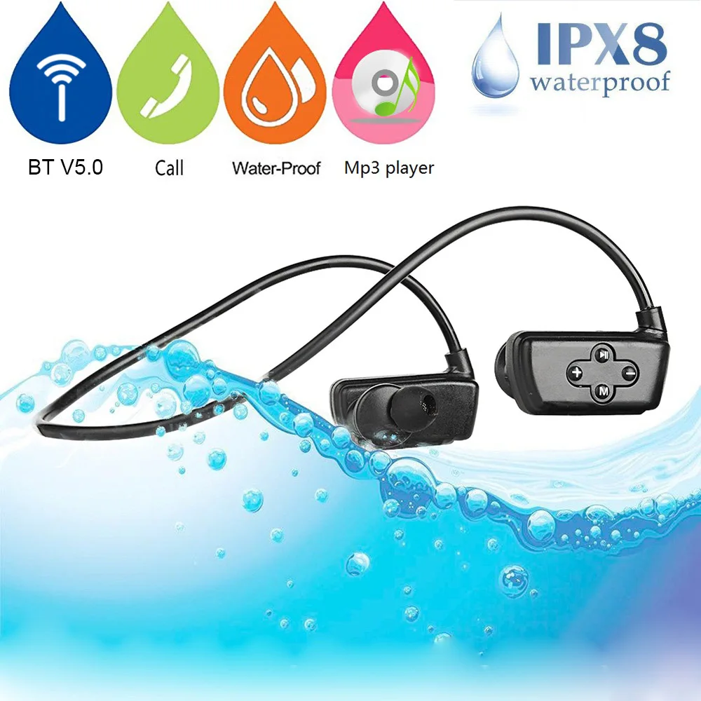 

HYC-901 Wireless Bluetooth 5.0 Headphones IPX8 Waterproof Swimming Sports Headset with Mic 8GB MP3 Player Bluetooth Earphone