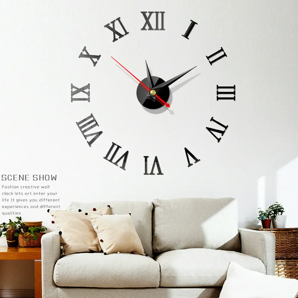 Home Modern Rome Style Decoration Home Decor Wall Clocks Acrylic Mirror Acrylic Art Sticker 3D Mirror Surface DIY Wall Clock