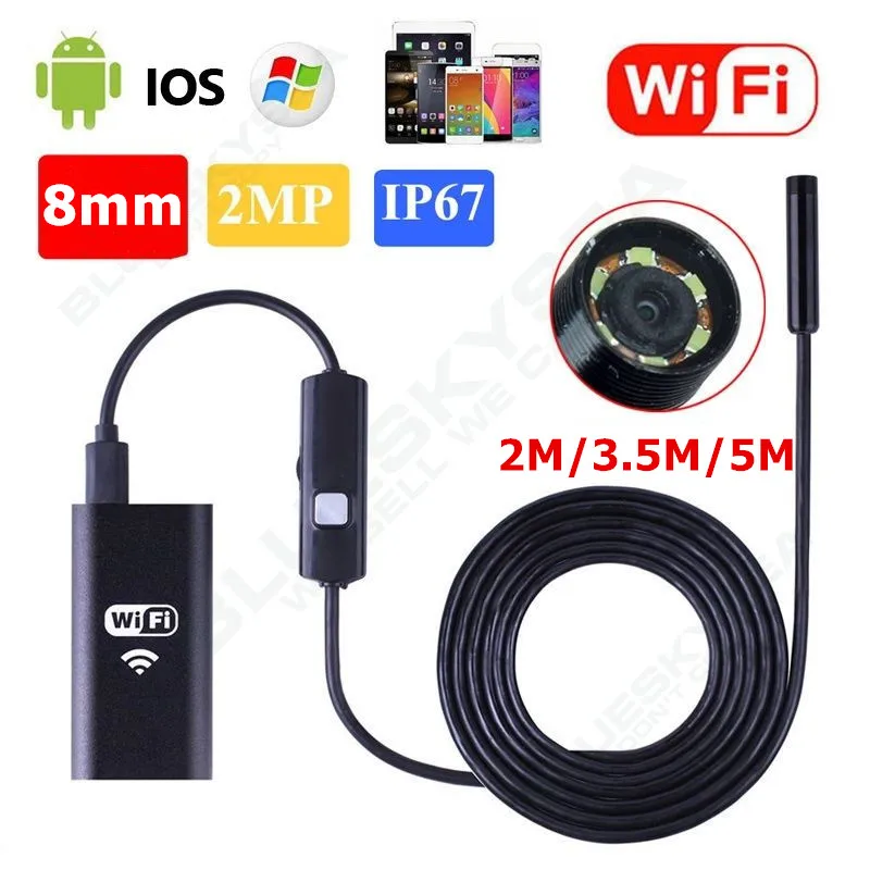 

LESHP 2m/3.5m/5m 8mm 6LED Light Waterproof WiFi Borescope Inspection Endoscope Snake Tube Camera HD 720p For Mobile Phones