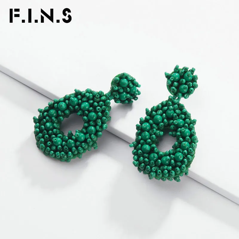 

F.I.N.S Hyperbole Large Drop Earring Bohemian Style Four-tones Handmade Beaded Statement Dangle Earrings for Women Boho Jewelry