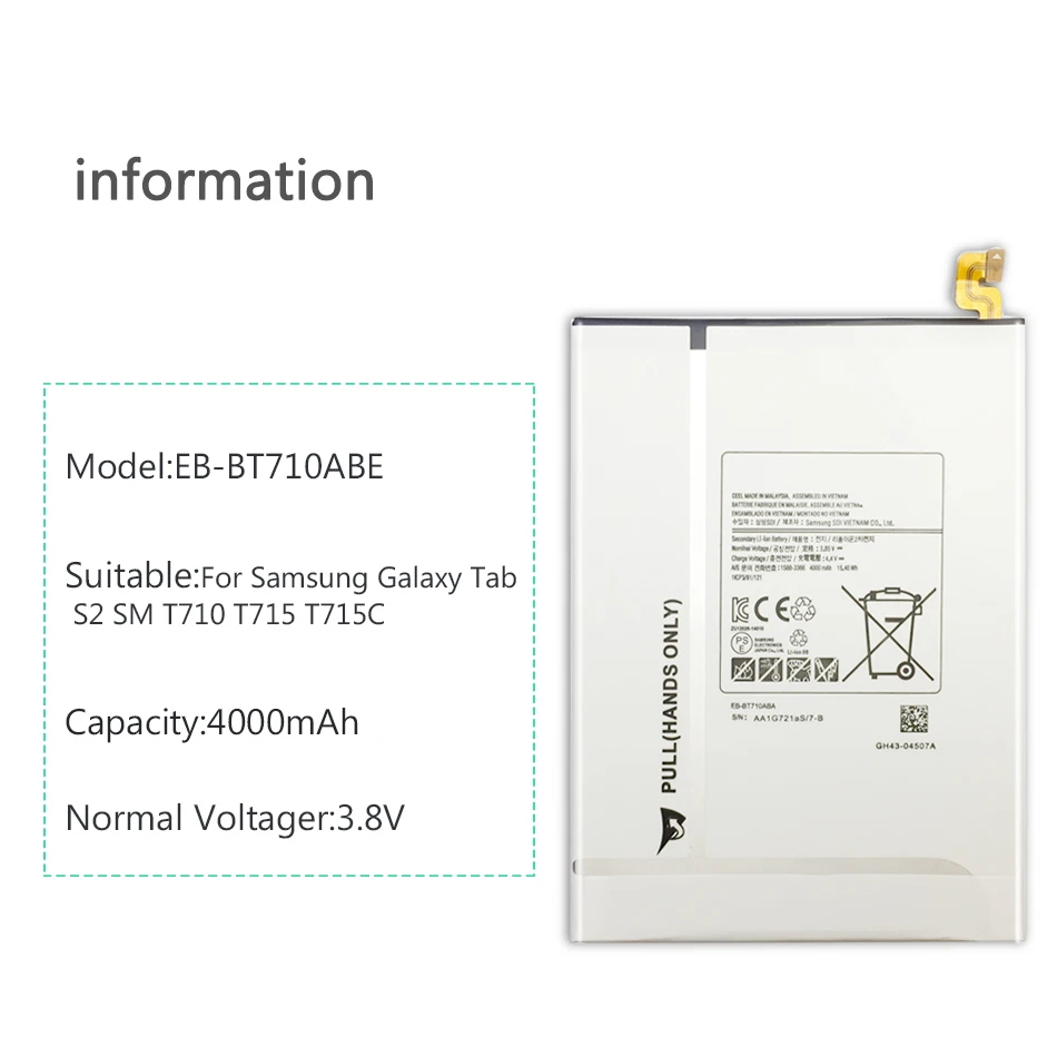 Replacement For Samsung Battery For Galaxy Tab S2 8.0 T710 T715 T715C SM T713N T719C EB-BT710ABE 4000mAh Batteria