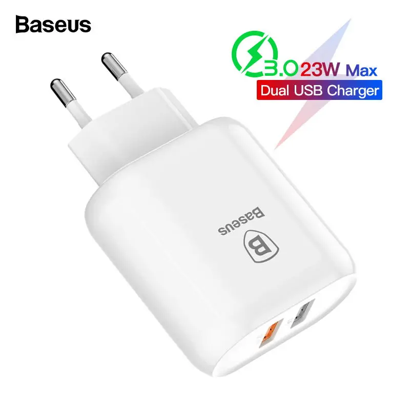 Pаспродажа Baseus 23 Вт Быстрая зарядка 3,0 font b USB b font зарядное устройство для iPhone samsung Xiaomi QC3.0 5 В 3 А Быстрая зарядка EU дорожное настенное зарядное устройство для моб...