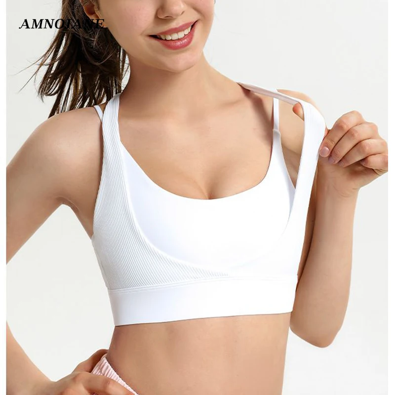 Yoga Bralette Running Fitness Seamless White Sports Bra Female Underwear  Gym Push Up Bras Women Ribbed Beauty Back Tank Top