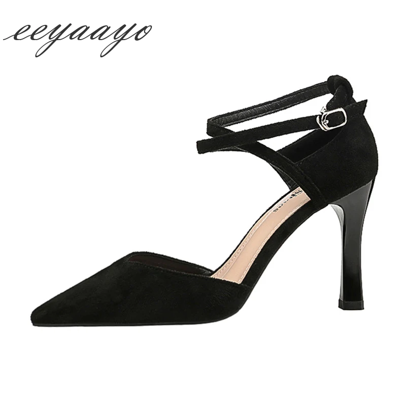

2020 New Summer Women Ankle Strap Sandals High Thin Heel Pointed Toe Buckle Sexy Ladies Women Shoes Black High Heels Sandals