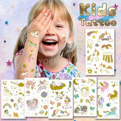Shiny Pegasus Unicorn Wing Kids Tattoo Golden Cartoon Rainbow Waterproof Temporary Tatoo Sticker Child on Face Arm Body Art Tato
