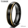 Tigrade Men Brushed Tungsten Black Ring With Gold Color Edge 6/8mm Unisex Women Men Wedding Band for Couple Name Date Engraving 1