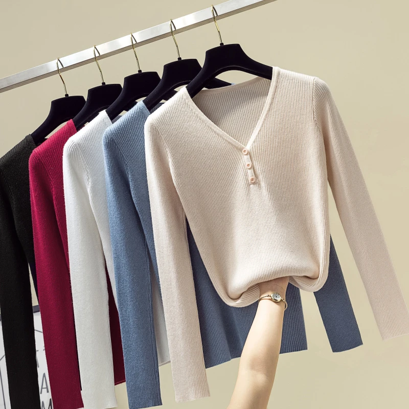 

2020 Autumn Undershirt Tight Elastic Knitwear Women Pullover Turtle Neck Women Pullover Tops Women V-Neck T Shirts For Women