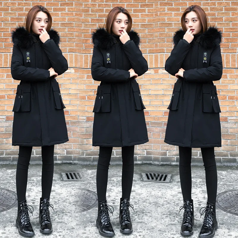 

Simple Fashion Hooded Cotton Coat Women's 2019 Winter New Style Korean-style Slim Fit Slimming Mid-length Warm Cotton-padded Clo