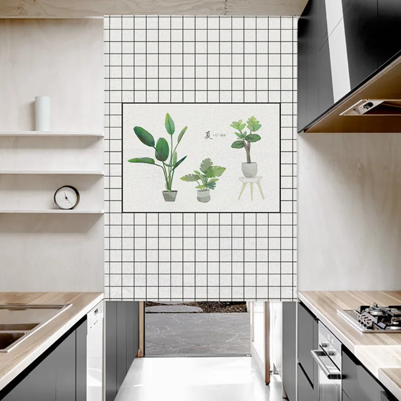 

Japanese Door Curtain Decorative Kitchen Bedroom Plant Leaves Pattems Ins Wind Screen Decoration Polyester Fabric Short Curtains