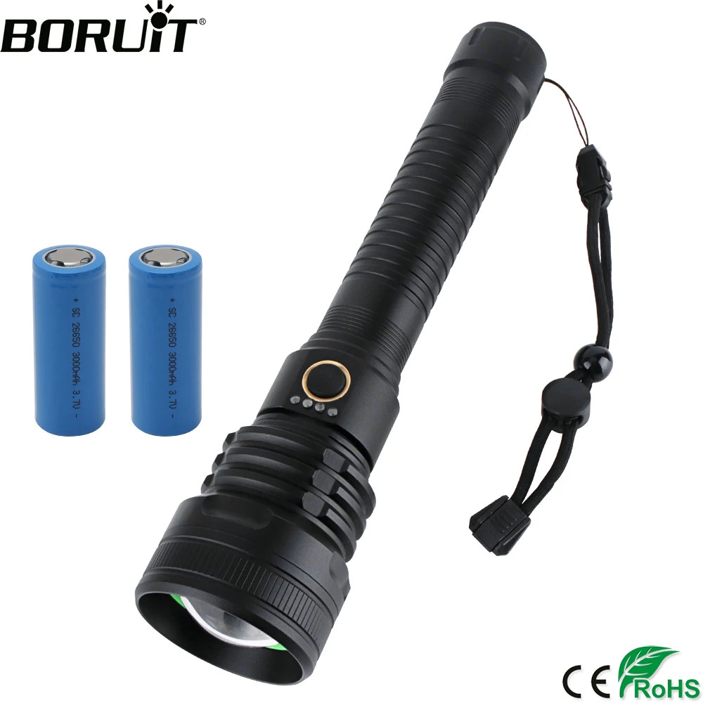 

BORUiT B71 LED Flashlight Powerful 3000LM XHP70.2 LED 3-Mode Zoom Torch Rechargeable 18650/26650 Lantern for Camping Hunting