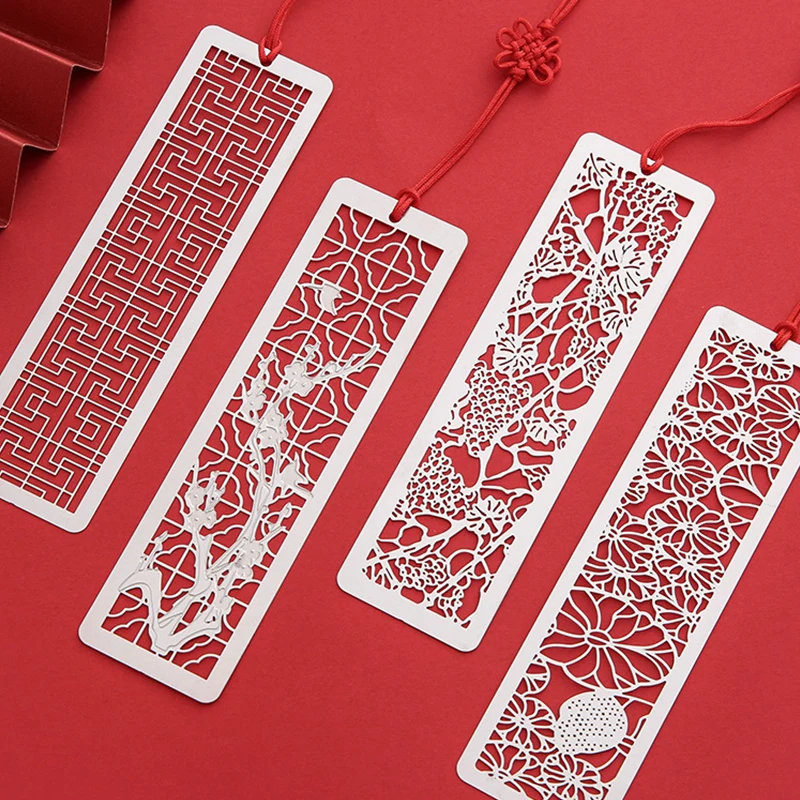 Multifunctional Hollow Metal Bookmark Stainless Steel Ruler Chinese Style Tab for Books