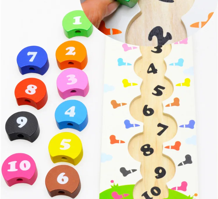 Wodie Caterpillar with Numbers Beaded Bracelet Wd19/0.12 Wooden Rainbow Building Blocks Wearing Rope Educational Early Childhood