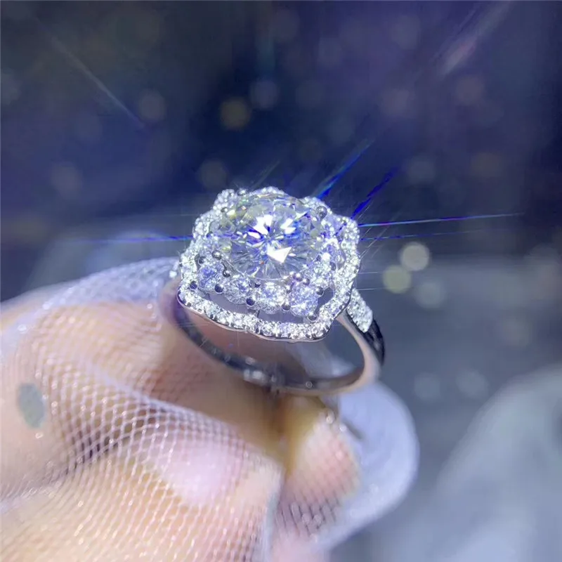 Большие кольца с муассанитом 1ct 2ct 3ct VVS отличные женские кольца обручальные кольца для невесты ювелирные изделия из стерлингового серебра 925 пробы#668
