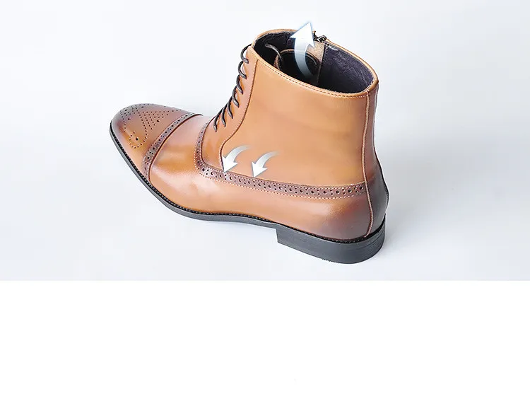 Brogue Men Boots Lace-up Zipper Ankle Male Oxford Boots Spring Autumn Leather Elegant Decent Shoes Plus Size 39-46