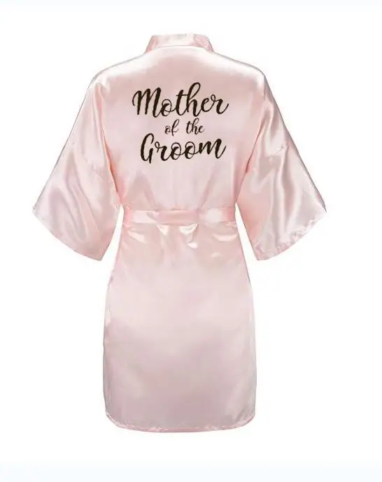 Bride Bridesmaid Robe with White Black Letters Wedding Gift Bathrobe Kimono Satin Robes