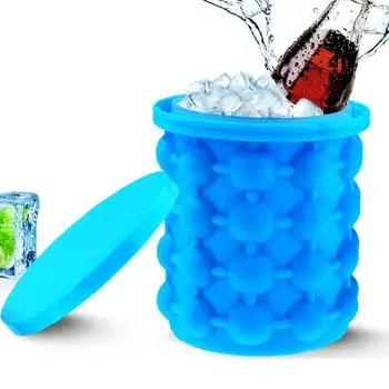

Dropshipping Portable 2 in 1 Large Silicone Ice Bucket Mold with Lid Space Saving Cube Maker Tools for Kitchen Party Barware
