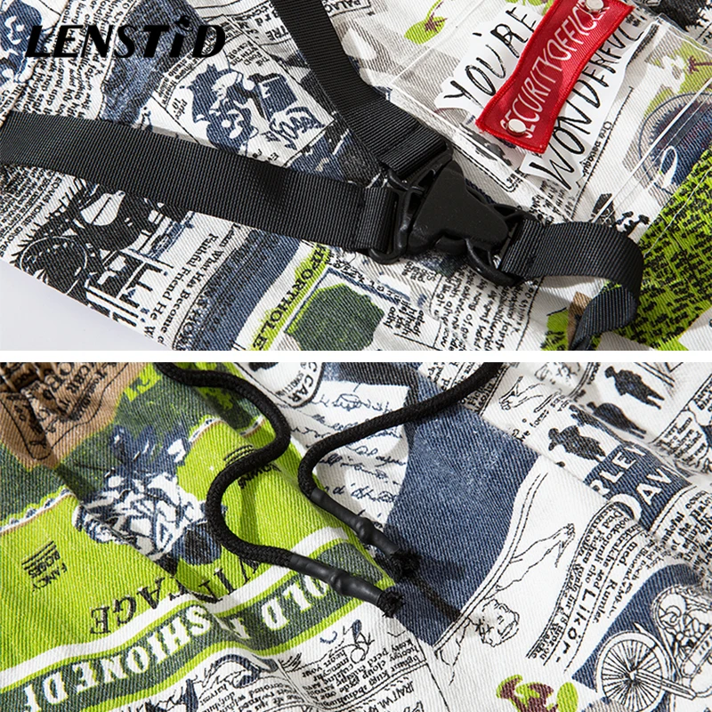LENSTID Hip мужские уличные ленты с газетным принтом шаровары для бега Harajuku модные