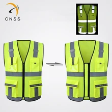 Хайлайтер с двойной молнией, чтобы отрегулировать светоотражающий Рабочий жилет мужской жилет безопасности функциональные карманы светоотражающие полосы