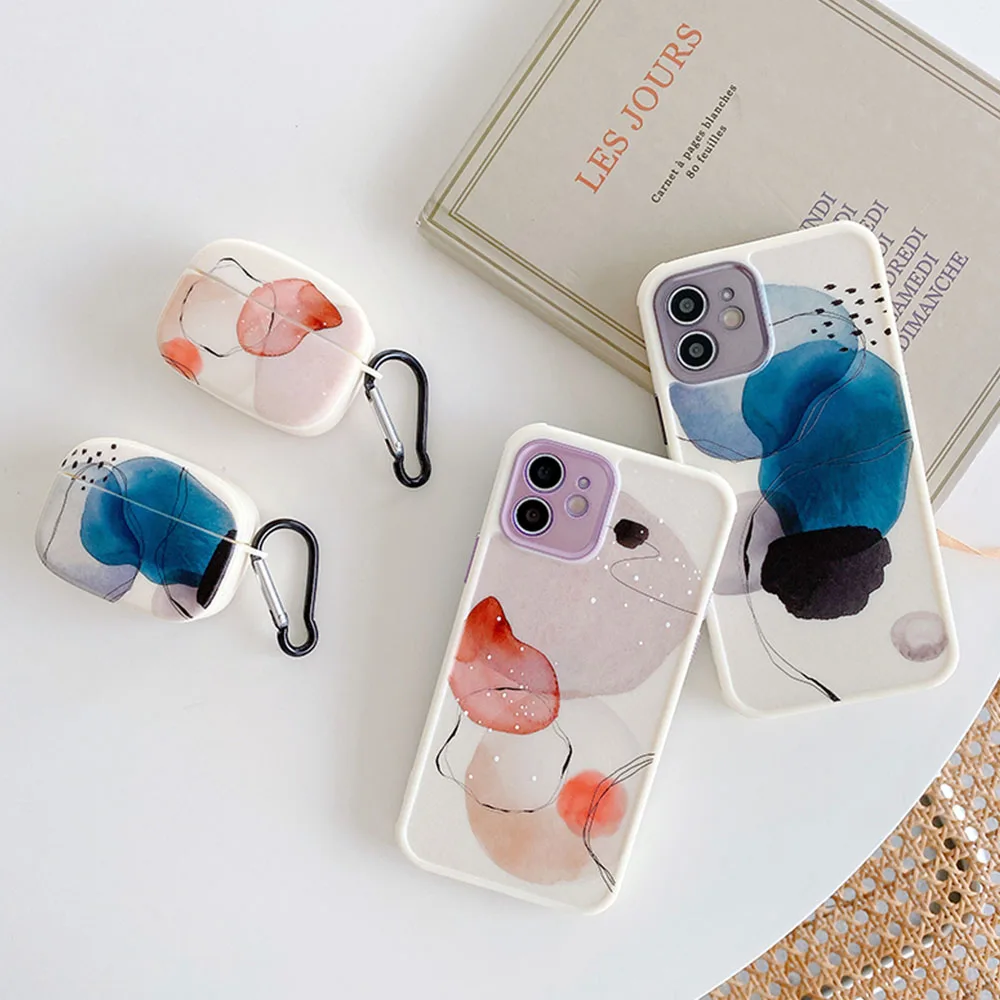 Абстрактный чехол для наушников Apple Airpods 1 2 Pro мягкий цветной из ТПУ с мраморным