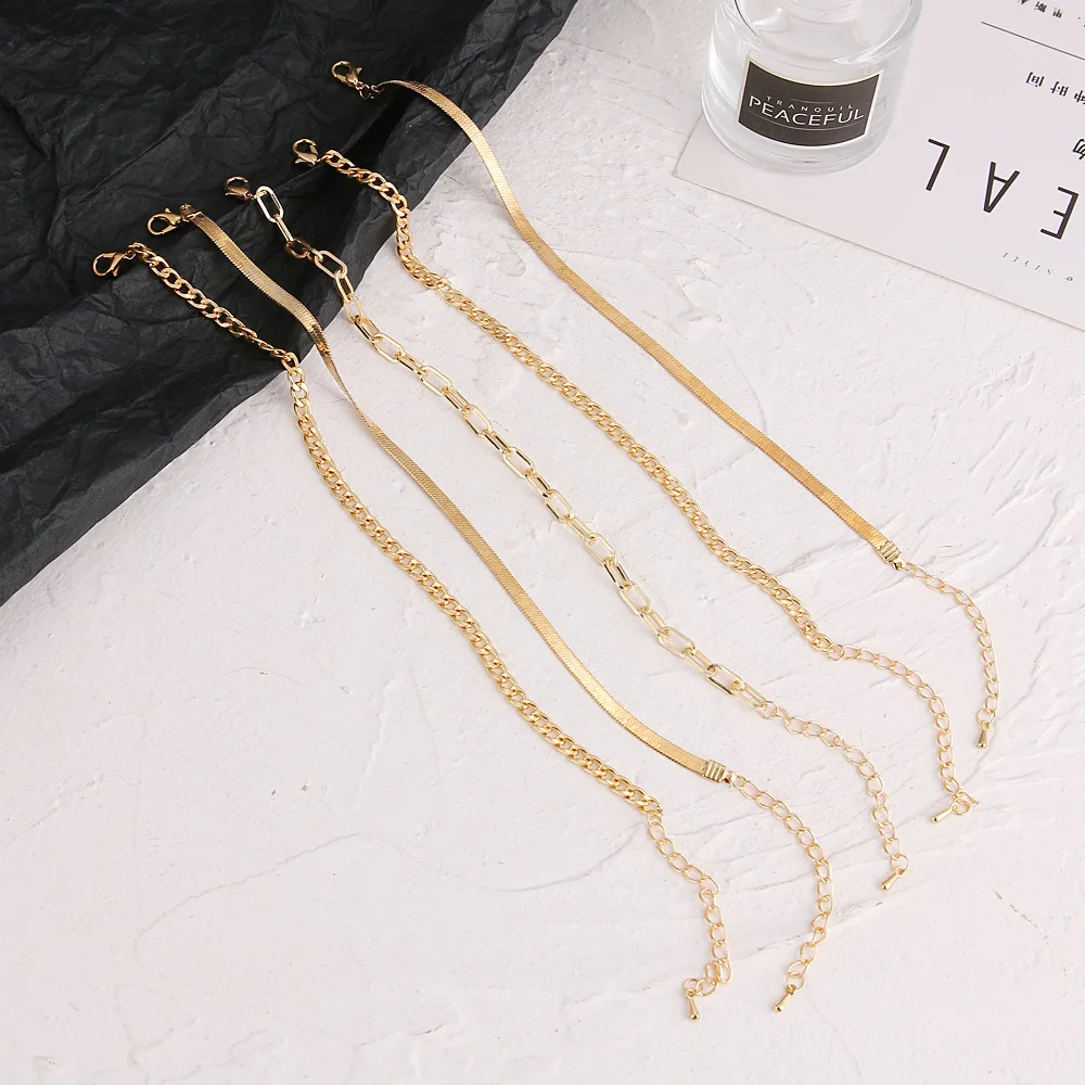 DIEZI New Vintage Simple Gold Color Snake Link Chain Anklets Women Girls Bohemian Leg Ankle Anklet Bracelet Beach Jewelry
