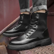 Армейские армейские ботинки; мужские ботинки на шнуровке в готическом стиле; Цвет Черный; ботинки на платформе; Кожаные полуботинки martin; Мужская обувь; мужские мотоботы