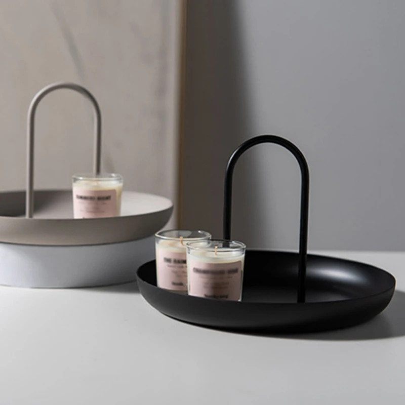 Round Jewelry Tray Living Room Kitchen Table Living Room Kitchen Table Meal Ring Trays Storage Sofa Tray with Handle Home Decor