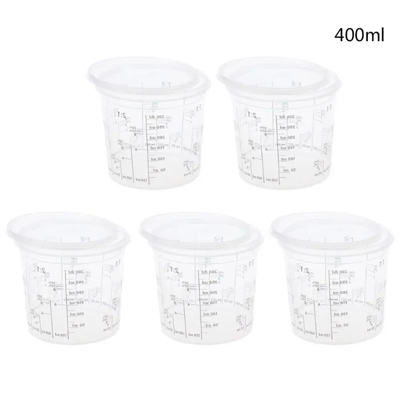 

5Pc 400ml Graduated Clear Paint Mixing Cup Calibrated Mixing Ratios Measuing Cup