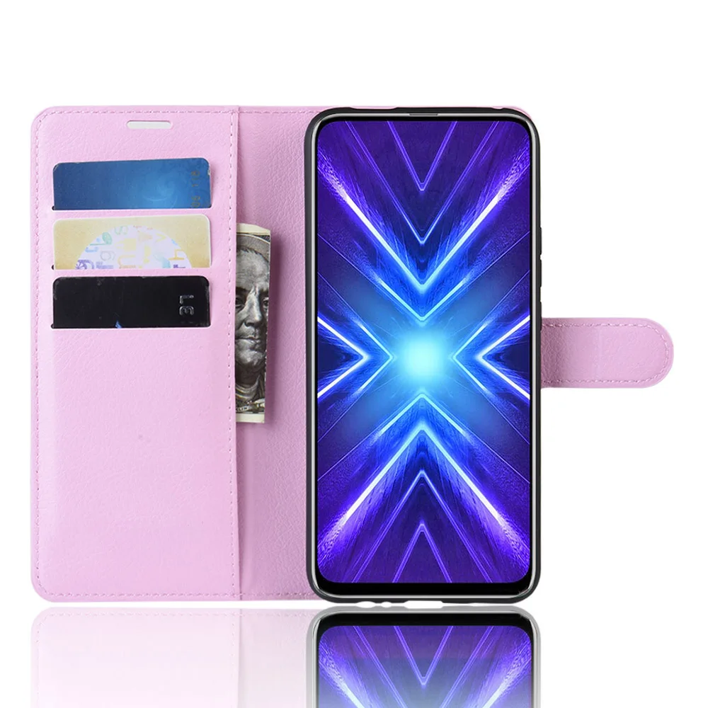 Розовый Чехол для honor 9X, для huawei honor 9X или 9x, премиум-чехол, кошелек, карта, Стент, книга, стиль, флип, кожа, защита, черный, 9 X HW X9 STK-LX1 - Цвет: Розовый