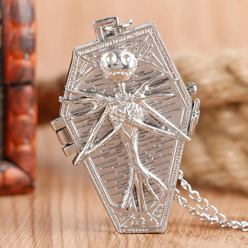 Retro Skull Punk Chain Necklace Quartz Pocket Watch Jack Pendant For Men Women Kids quartz watch,pocket watch